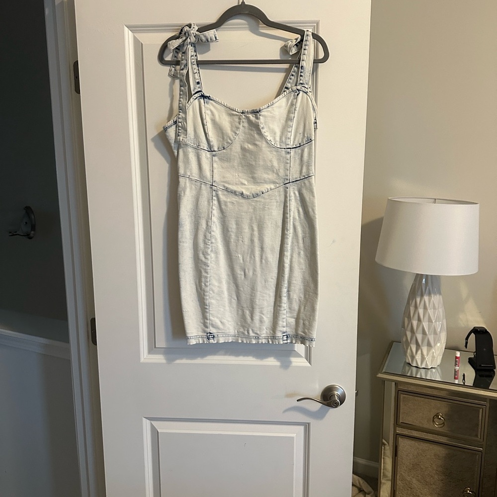 Blue Blush Acid Wash Denim Dress with Tie Straps